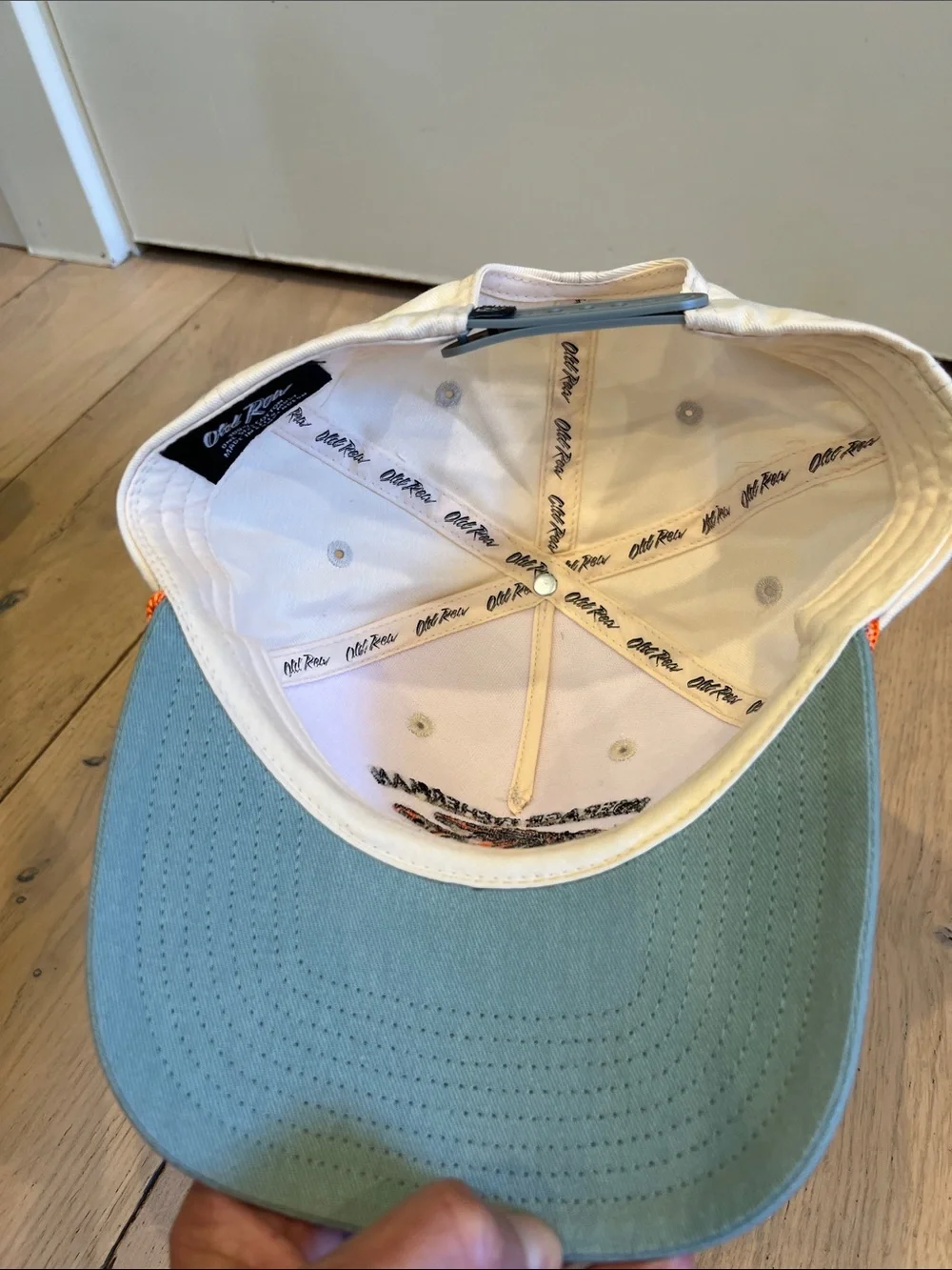 Average Fisherman Master Baiter Patch Cap - Cream & Olive with Orange Trim